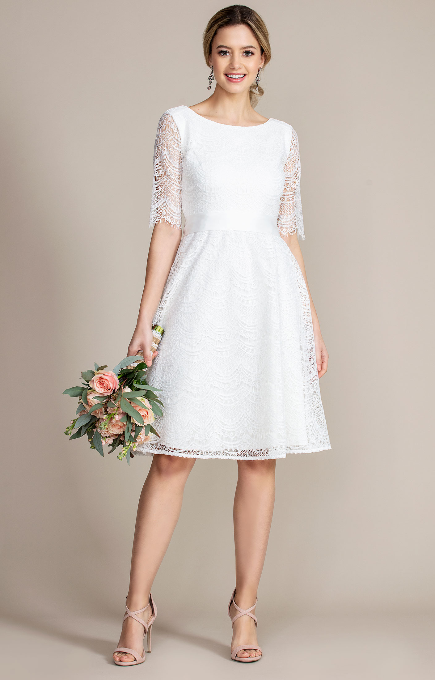 Vintage Short Wedding Dress Tea Length White Ivory Bridal Gown Size 6 8 10 12 