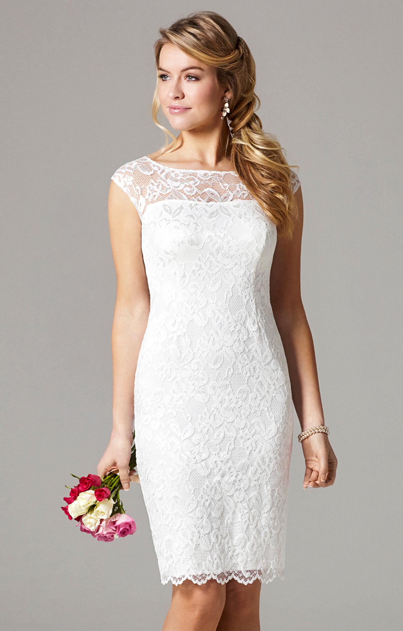 short ivory lace wedding dress