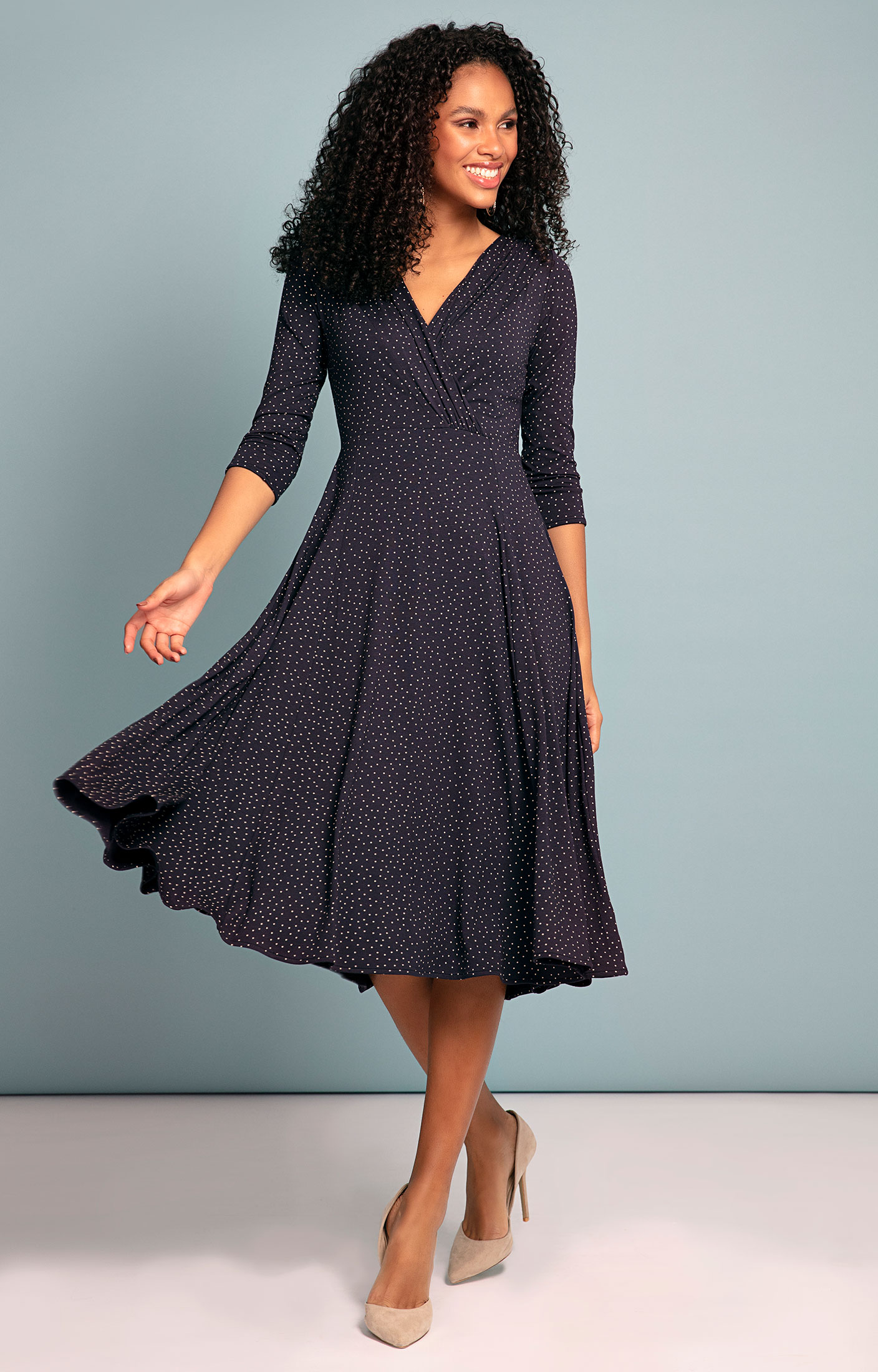 navy polka dot dress