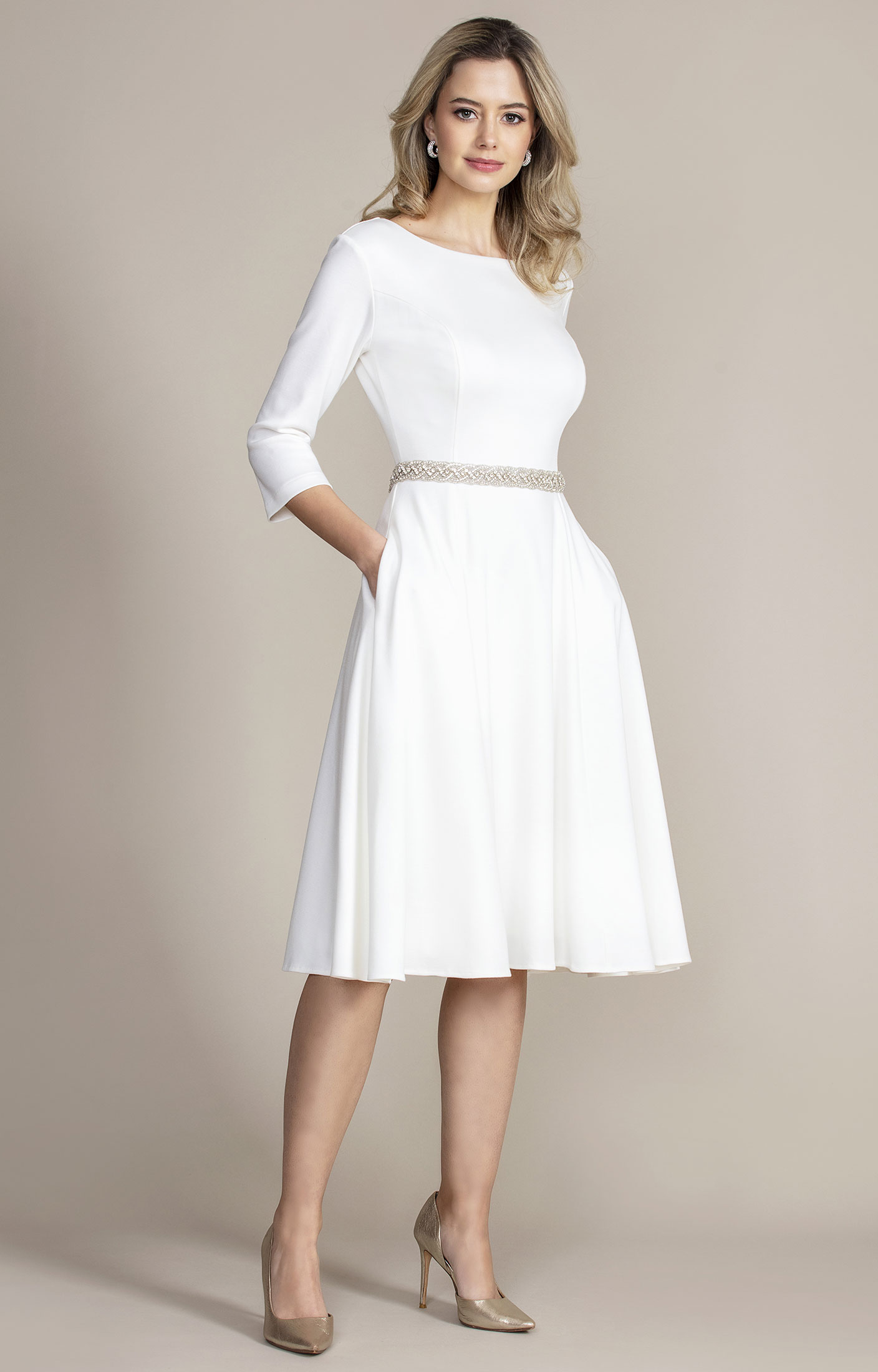 white mid length dress