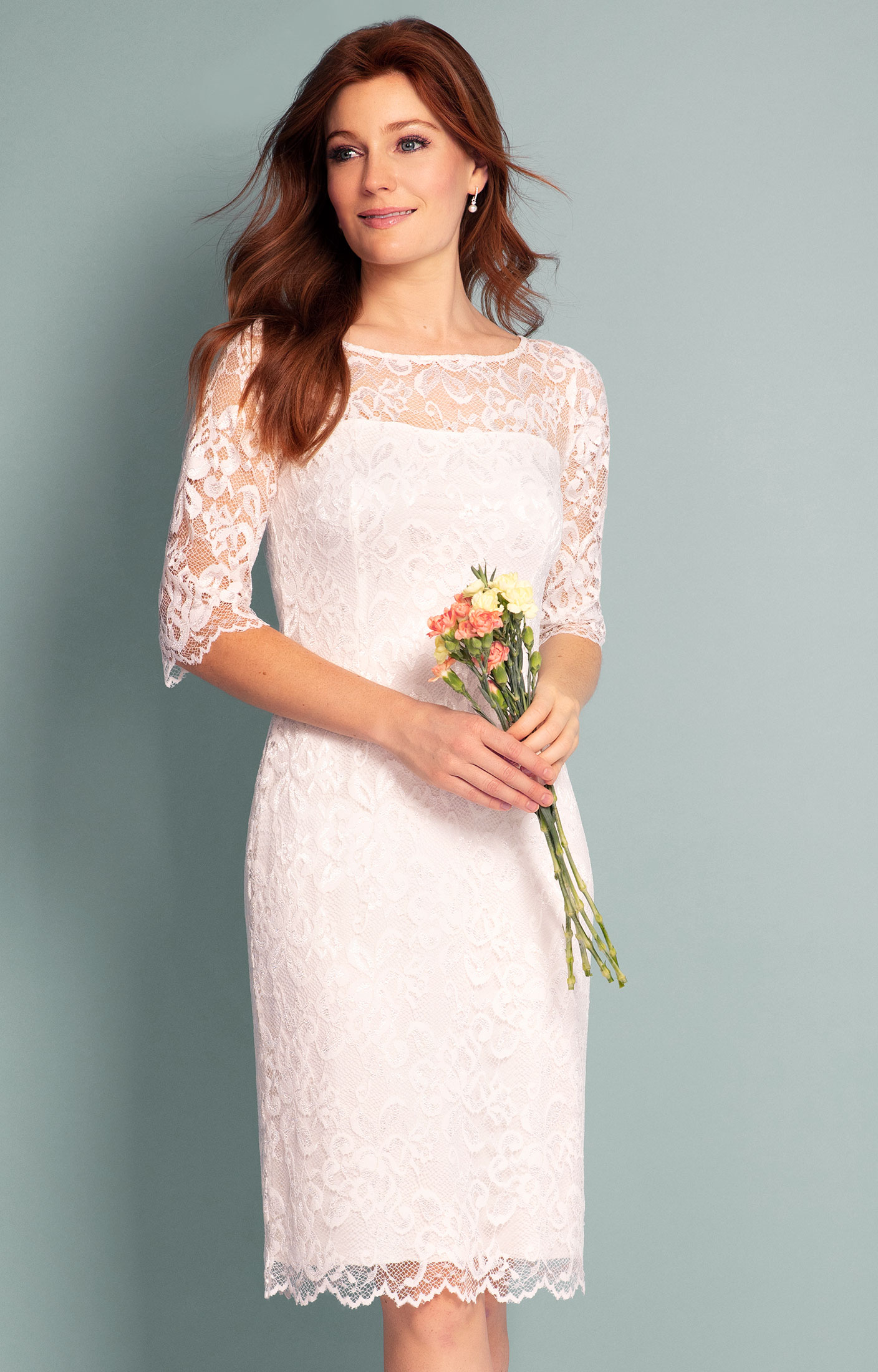 short ivory lace wedding dress