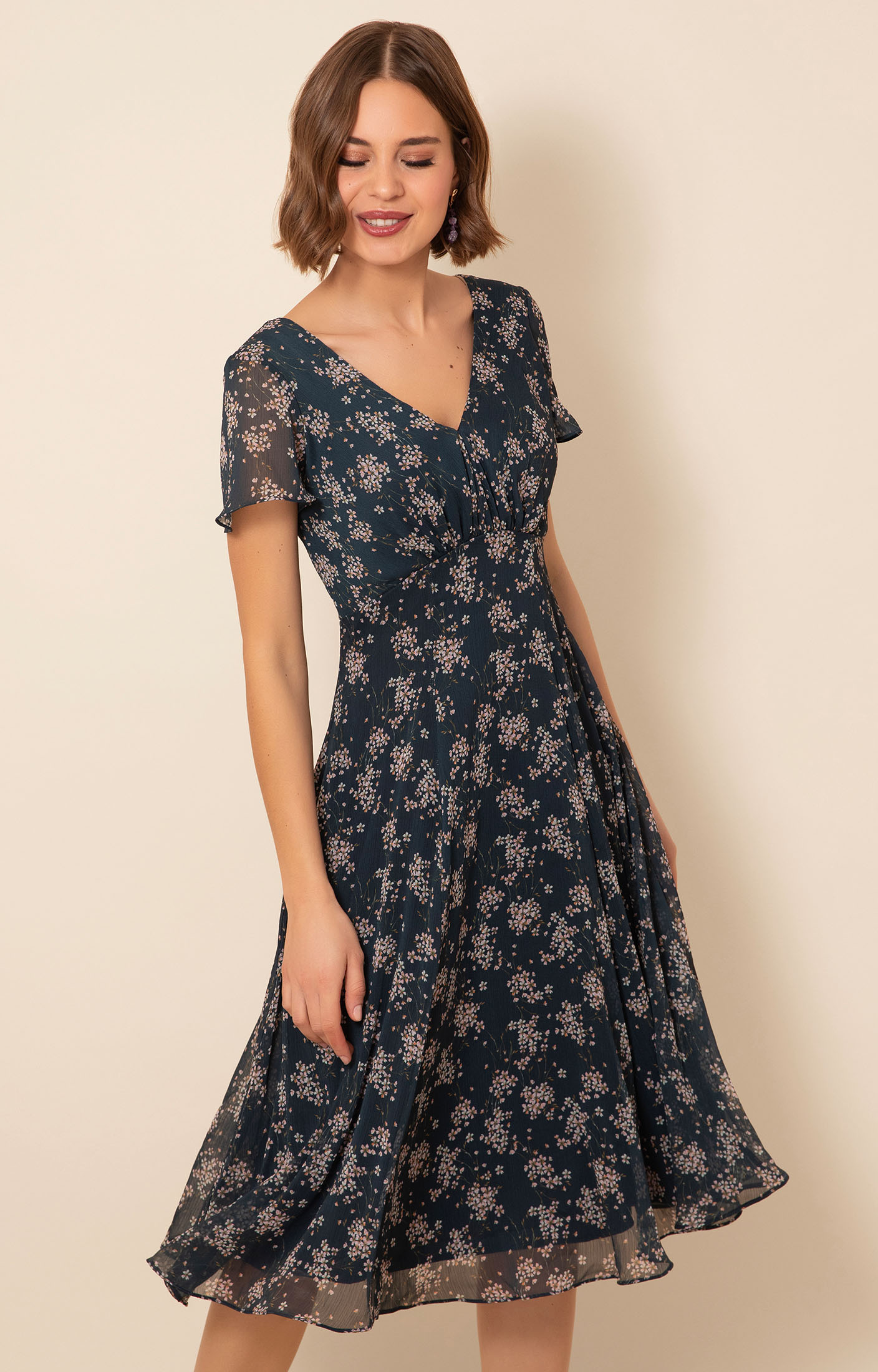 Miranda Dress (Ditsy Navy Floral) - Wedding Dresses, Evening Wear