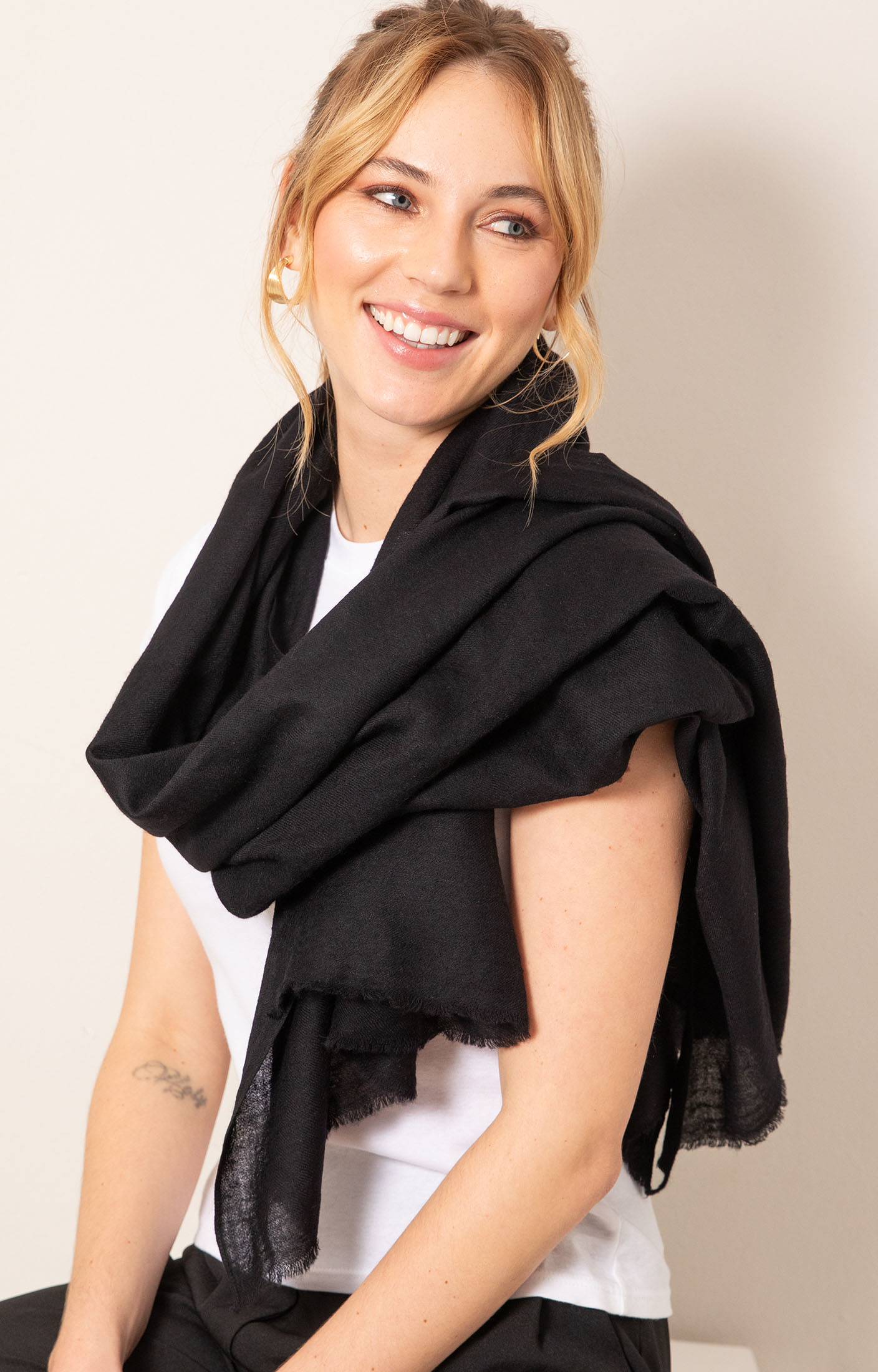 Aurielle Silk Wool Scarf (Black) - Wedding Dresses, Evening Wear