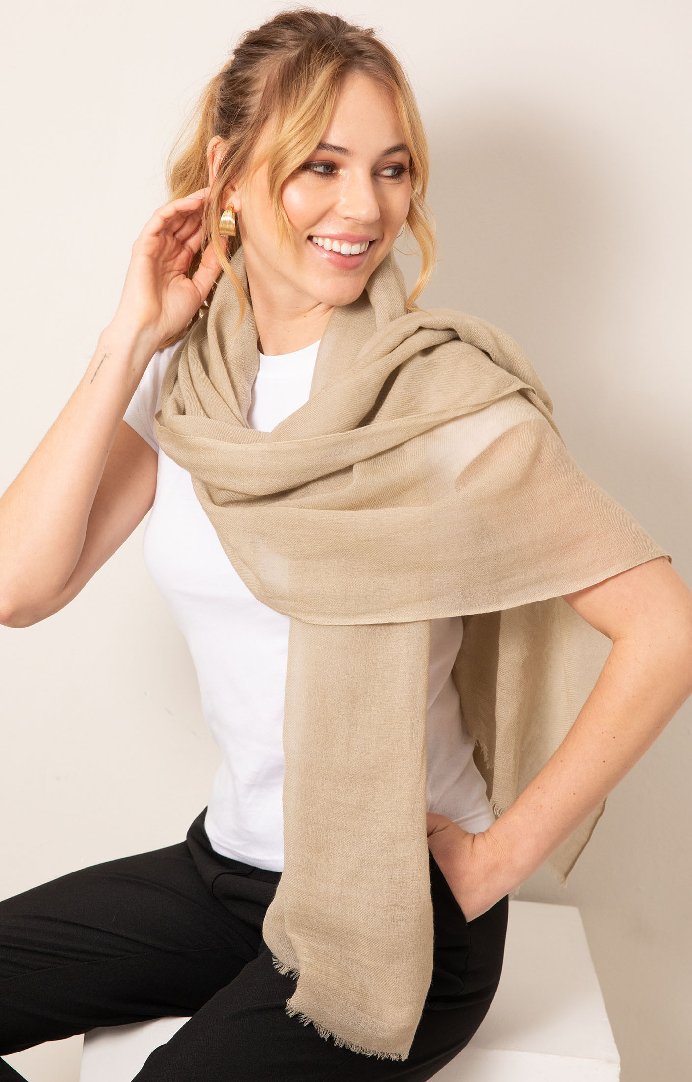 Aurielle Silk Wool Scarf (Desert Sand) - Evening Dresses, Occasion