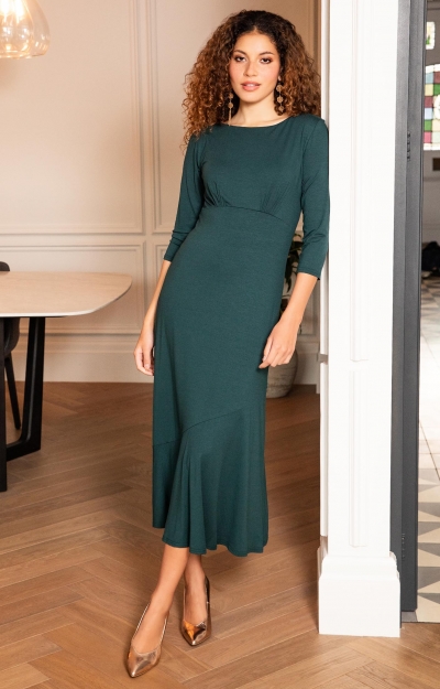Maxine Asymmetric Dress (Pine Green) by Alie Street