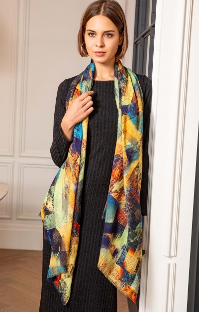 Mariselle Silk Wool Scarf (Azure Muse) by Alie Street