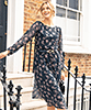 Marissa Chiffon Dress in Ditsy Navy Floral Print by Alie Street London