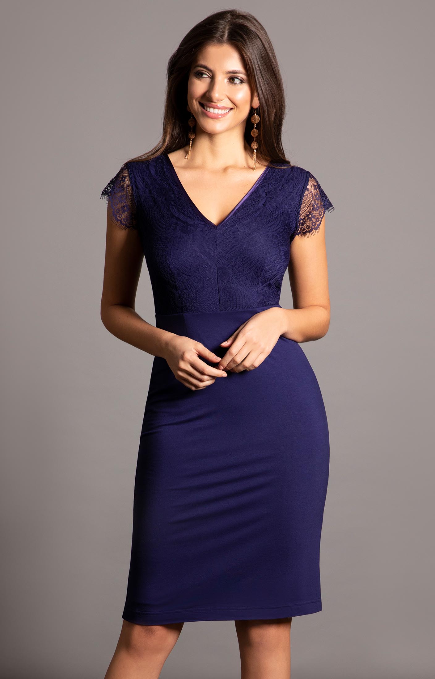 Bella Evening Shift Dress (Indigo Blue ...