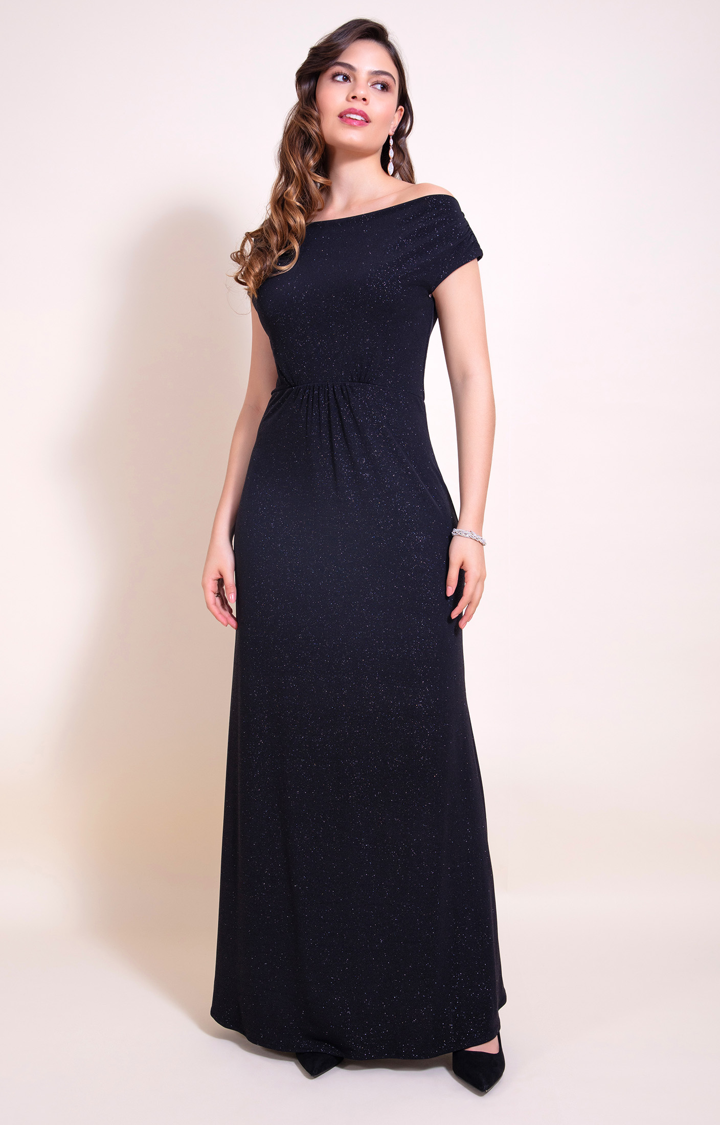 Cruise Cowl Neck Maxi Dress Glitter Black
