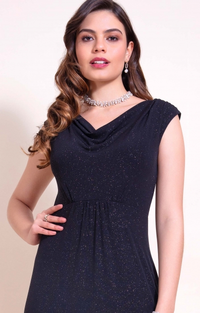 Abendkleid Cruise mit Wasserfall-Ausschnitt  (Schwarz mit Glitter) by Alie Street