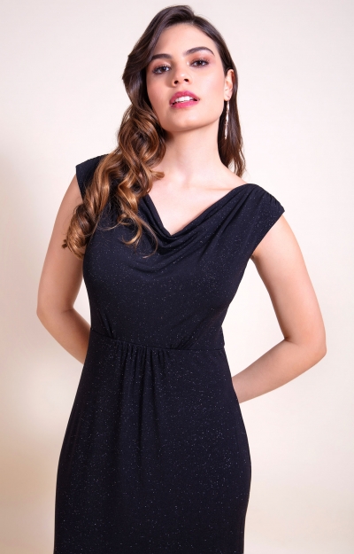 Abendkleid Cruise mit Wasserfall-Ausschnitt  (Schwarz mit Glitter) by Alie Street