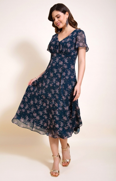 Miranda Dress (Ditsy Navy Floral) by Alie Street
