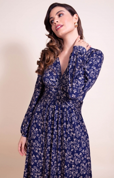 Midi-Kleid Mollie mit Knotendetail (Midnight Bloom) by Alie Street