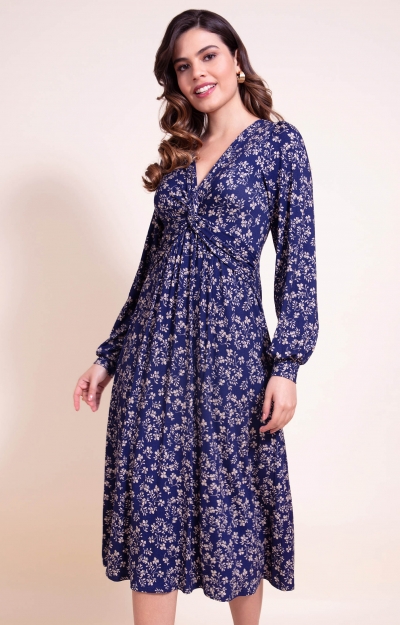 Midi-Kleid Mollie mit Knotendetail (Midnight Bloom) by Alie Street