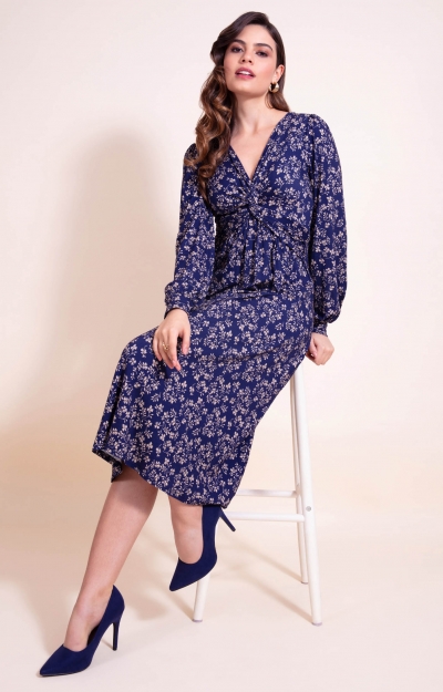 Midi-Kleid Mollie mit Knotendetail (Midnight Bloom) by Alie Street