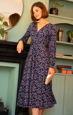 Mollie Knot Midi Dress (Midnight Bloom)