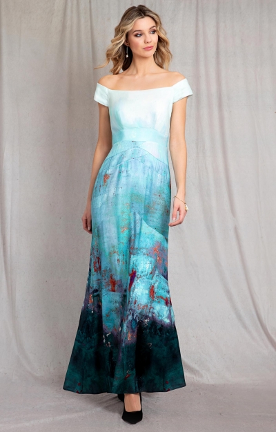 Jasmine Off The Shoulder Gown (Aquatic Ombre) by Alie Street